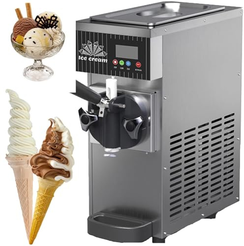 Gelatiera Professionale Soft Serve,Macchina Gelato Duro Commerciale,Gelato Soft 4-5 Kg/Ora,Pannello Lcd, Pulizia Automatica Preraffreddamento,Per Yogurt Caffè Snack Bar Ristorante,gray