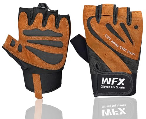 WFX Weightlifting Gym Gloves Fitness Workout with Wrist Wrap Support, Non-Slip Grip, Breathable, Padded Palm Protection Training Gloves for Men & Women, Ideal for Gym (Black-Brown, S)