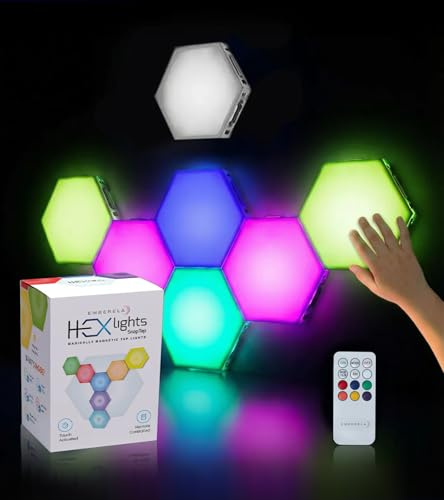 Emberela HEXlights SnapTap 7-pack sensoriska kranar – touch & fjärrstyrda flerfärgade magnetiska hexagonlampor – interaktiva och lugnande sensoriska rumslampor för barnens sovrum