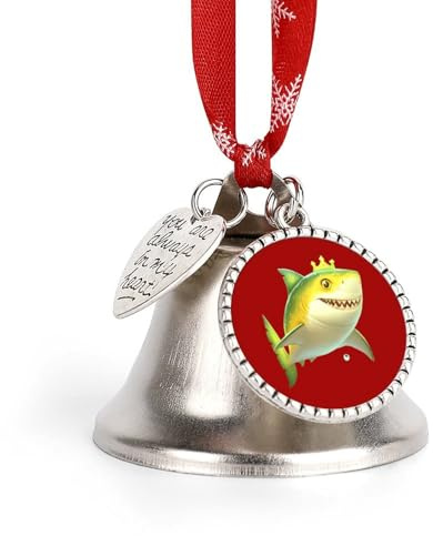 Lemon Shark Christmas Bell Ornament with Red Rope Cute Love and Wing Christmas Tree Decor for Holiday Home