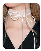 Bravace Lace Bow Choker Necklace for Women Long Wrap Tie Layered Ballet Lace Collar Elegant Black Lolita Gothic Party Neck Jewelry Romantic Adjustable Velvet Ribbon Trendy Accessory Gift (White)