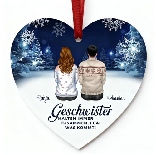 Love Faith personalisierte Weihnachtsdeko - Familie - Herz 2 Namen | Weihnachtsbaumschmuck in Herz-Form - Wähle Clipart & Wunschnamen - Schöne individuelle Weihnachtsdeko für Familie