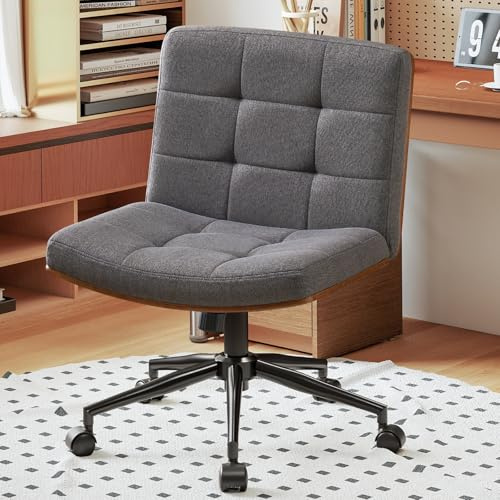 FurniSoar Massive Holz-Rückenlehne, 360° drehbarer Bürostuhl ohne Armlehne mit Rollen, Neigung verstellbar, für Homeoffice, Schlafzimmer & Schminktisch