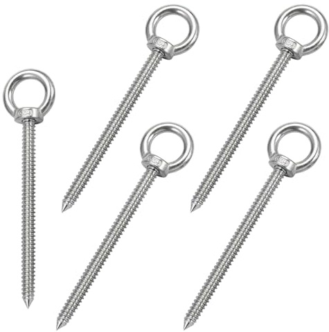 MOUMOUTEN Lot De 5 Boulons À Œil Autotaraudeurs M5 x 80 Acier Inox 304 | Crochet à Visser Pour Fixation Sur Bois, Hamac, Balançoire, Chaise De Yoga