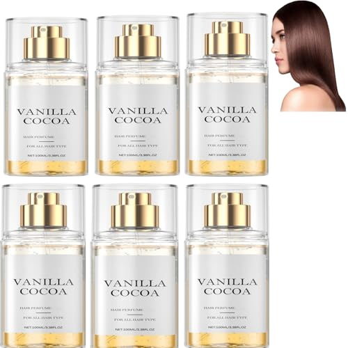 Vaniljkakao-hårparfym för kvinnor, lämplig för alla hårtyper, mild och säker för mor, fru och dotter, långvarig vanilj-kokos-aromspray för hår och hudvård (6 st)