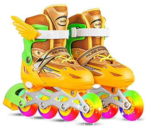 Alomejor Leuchtende Inline-Skates mit ABEC-7-Lager für und Erwachsene, Rahmen aus Aluminiumlegierung, Effiziente Bremse, für Indoor-Outdoor-Fitness, PVC + Mesh, Blau/Golden/Pink/Rot, S/M/L (M)
