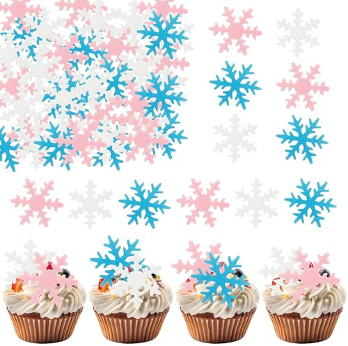 75 Stück Essbare Schneeflocken Tortendeko (Rosa, Weiß, Blau je 25) - Geschmacksneutral & Zuckerfrei für Kuchen, Cupcakes, Desserts - Perfekt für Geburtstagsfeiern