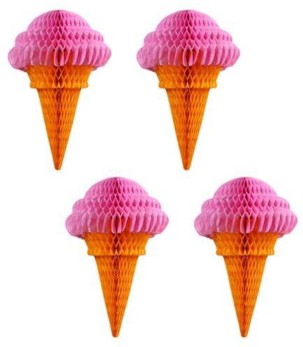 ERINGOGO 4 Pezzi Decorazioni Sospese a Forma di Palla a Nido d'Ape in Carta per Feste a Tema Gelato, Ciondoli Colorati per Compleanni e Decorazioni da Appendere, Effetto Visivo Luminoso