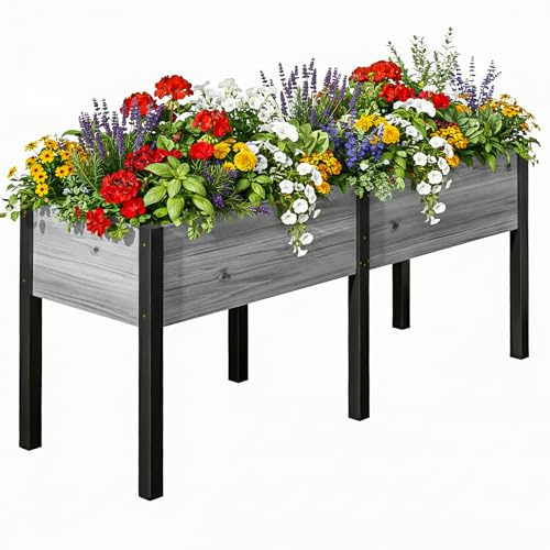 Hochbeet aus Holz - 180x60x80cm Großes Erhöhtes - Modern & Extrem Stabil Pflanzkasten & Blumenkasten - Pflanzbeet Kräuterbeet Blumenbeet für Garten Balkon Terrasse
