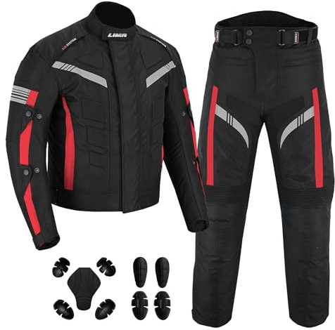 LIMA MOTO Men’s Motorcycle Textile Suit CE Armour Waterproof Riding Jacket Air Vents & Removable Thermal Liner and Protective Pant with Removable Protection
