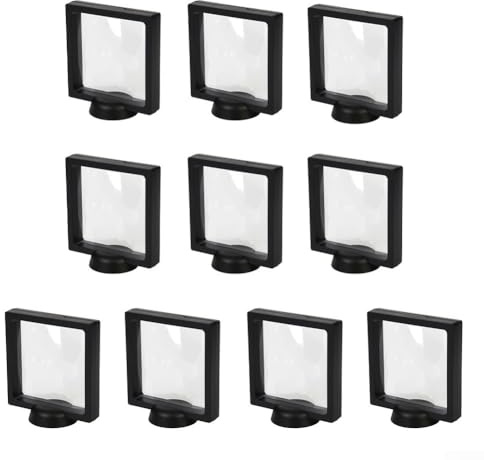 Black Plastic 3D Floating Display Holder Frame for Medals Stamps Jewelry, 110x110mm Suspended Showcase Stand with Multi-Functional Base, Home Organization Storage Box(black)