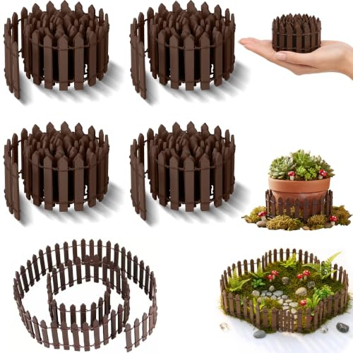 4Pcs Brown 35 Inches Mini Fairy Garden Fence, Small Wood Decorative Picket Fence, Picket Fence Miniature Ornaments for Dollhouse Plant Pot Fairy Garden Accessories Outdoor, Plant Pot DIY