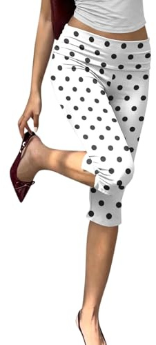 Leggings Femme Capri à Motifs Cœur et Pois, Pantalon 3/4 Taille Haute Extensible Confortable pour Été