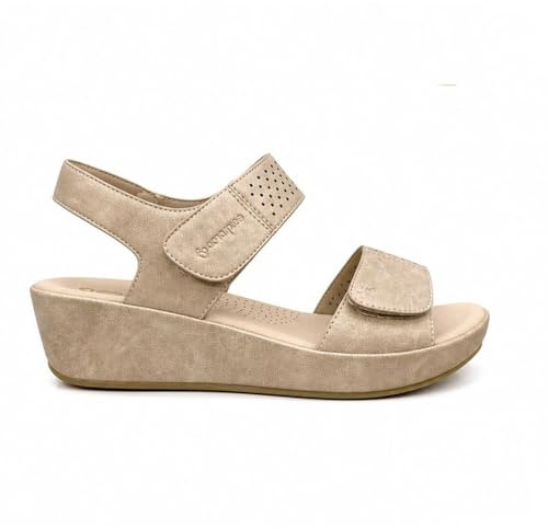 amarpies - ABZ23587 Sandalias de Cuña Mujer con Velcro Ajustable Color Dorado para: Mujer Color: Platino Talla: 37