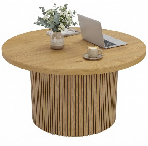 HOMCOM Table Basse Ronde en Bois Moderne 80 x 80 x 45 cm Effet Bois Naturel