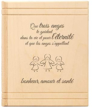 Casa Vivente Tirelire Livre pour Le Baptême avec Gravure sur Bois, Anges Gardiens, Emballage pour Cadeaux d'argent