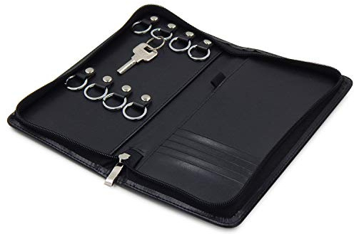 OFFIDIX Key Case PU Leather Key Holder Real Estate Sales Folder Key Holder Bag with 8 Hooks and Card Holders Portable Key Cabinets (Black)