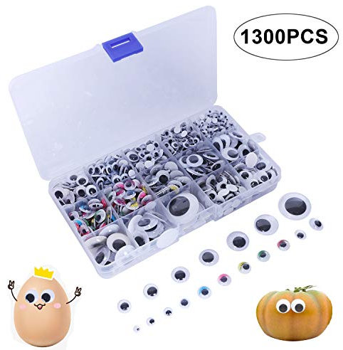 DesignerBox 1300 Stück selbstklebende Wackelaugen-Aufkleber, Kunststoff, selbstklebend, Wackelaugen für Bastelarbeiten, Scrapbooking, Zubehör, Teddybären, Puppen, Spielzeug (verschiedene Größen)