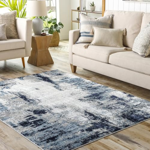 Livabliss Helsinki Abstract - Area s Living Room 200x274 cm, Dining Room, Lounge, Kitchen, Bedroom - Modern Marble , Soft Luxurious Easy Care Medium Pile Large , Blue, White and Grey