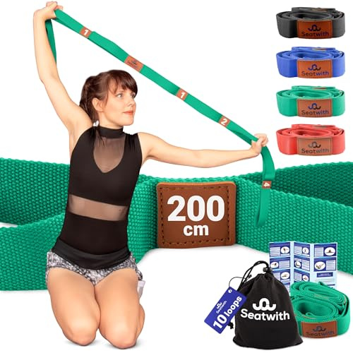 Seatwith Yoga Gurt mit 10 Schlaufen | Yoga Band 200x4cm | Dehnungsband für Beste Dehnen | Stretching Band | Yogagurt + Tasche & Training PDF