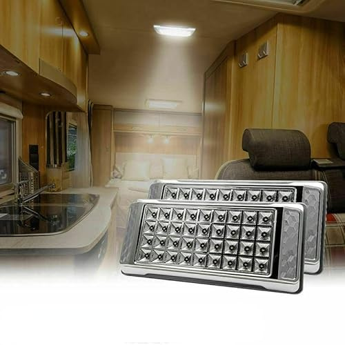Riloer Luces de Techo LED, 2 Lámparas de Techo Interiores de Domo de Coche de 12 V para Autocaravana, Caravana, Remolque, Camión, Vehículo, Barco con 36 Luces LED, Superbrillante