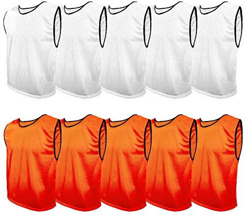 SPORTSBIBS Fußball Leibchen Set 10 Stück: 2 Farben - 5 von jeder Farbe, für Kinder und Erwachsene, Markierungshemd-Trainingsleibchen ohne Logo, Team-Spiel Bibs für Herren Damen Senioren Junioren