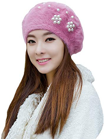 seven wolves Woll-Barett Damen Baskenmütze Französisch Stil Beanie Hüte Mode Damen Baskenmützen Outdoor Hut - Pink - Einheitsgröße