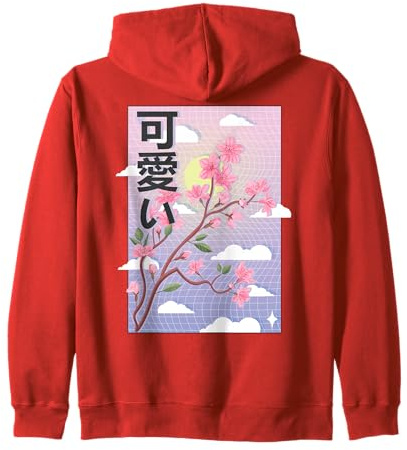 80s Tokyo Art Retro Otaku Japonais Fleur de Cerisier Sakura Sweat à Capuche