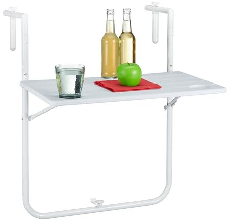 Relaxdays Balkon Hängetisch, klappbar, 3-Fach höhenverstellbar, Tischplatte in Holzoptik, B x T: 59,5 x 35,5 cm, weiß