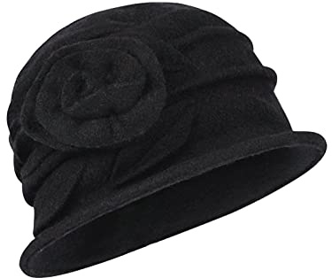 XINCHIA Women Ladies Wool Felt Bucket Hat Floral Fedora Bowler Hat Vintage Cloche Fashionable Church Hat Winter Cloche Bucket Hat Soft Warm Dome Beanie Hat Sun Hats Fisherman Caps Solid Color Black