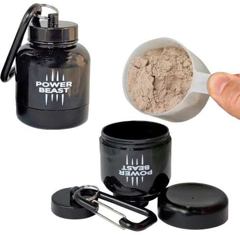 POWER BEAST 2X Récipient Portable pour Les Protéines et Autres Suppléments. Récipient à Protéines Portable et Entonnoir pour Le Gymnase, Le Fitness, Le Cross Training, L'haltérophilie, 2 Unités.