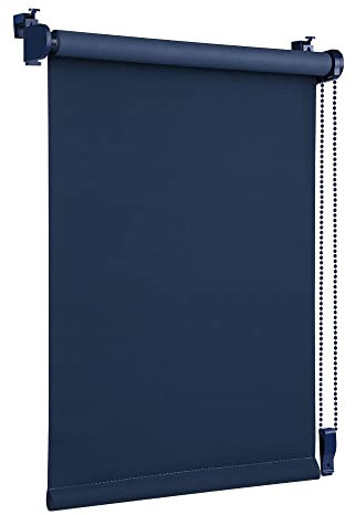 OBdeco Verdunkelungsrollo Thermorollo 110x130cm (Stoffbreite 106 cm) Dunkelblau ohne Bohren mit gleichfarbige Beschichtung Oeko-TEX Standard 100 Sichtschutz Sonnenschutz für Fenster & Tür