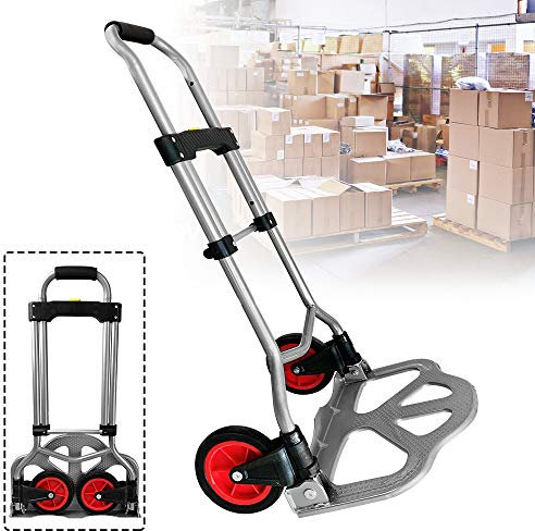 YUENFONG Sackkarre Klappbare Aluminium Transportkarre, 60 kg Höhenverstellbar Handkarre Trolley Gepäckwagen, mit Anti-Rutsch Ladefläche, Extra Langer Teleskopgriff