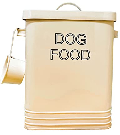 Nobel Dog Food or Dog Treat Storage Tin with Lid with Scoop Non Slip Pads (DOG FOOD, Cream)