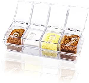 YSAMAX 1x Crystal Clear Seasoning Box Acrylic Spice Rack Storage Container Condiment Jars, Visibility and Display, Wide Range of Use, Easy to Clean and Store, Organized Storage