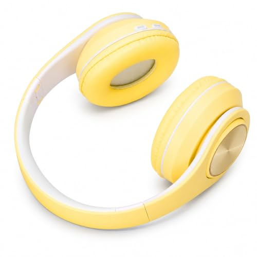 Auriculares Bluetooth, Auriculares Inalámbricos Plegables con Reducción de Ruido sobre la Oreja con Luz Colorida para Teléfono Portátil(Amarillo)