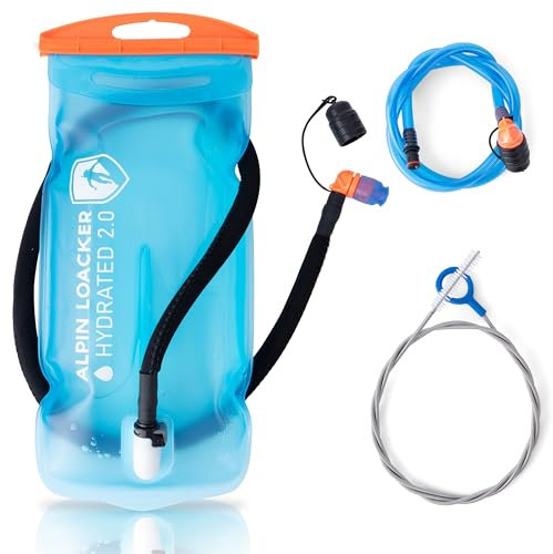 ALPIN LOACKER Outdoor Trinkblase mit Trinkschlauch für Sport und Outdoor I super leichte Wasserblase und Trinkbeutel zum Wandern I Trinksystem BPA frei, 2l