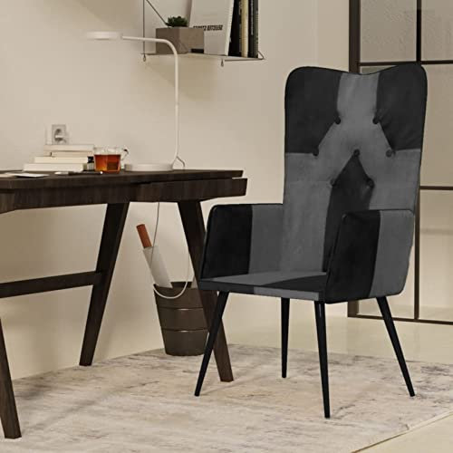 Chusui Ohrensessel, Sessel Wohnzimmer, Lesesessel, Stillsessel, TV Relaxsessel, Schwarz und Grau Echtleder