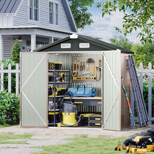 Aoxun Outdoor Storage Shed Waterproof, 4X 6FT and Garden Shed for Bike, Garbage Can, Tool, Lawnmower, Outdoor Metal Shed for Backyard, Patio, Brown