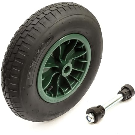 15 Inch 4.80/4.00-8 Wheel & Pneumatic Tyre & Axle Dark Green 4 Ply Wheelbarrow Barrow Trolley Cart 4.80-8 4.00-8 Tire