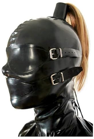 Latex Maske BDSM Maske Cosplay Halloween Maske Mit Abnehmbarer Augenmaske Maske Sex Bondage Maske Latex Sexspielzeug Bdsms Toys Extreme Für Männer Und Frauen,L,Black