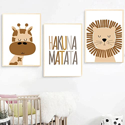Youihom 3 Bilder Babyzimmer Tiere Löwe Giraffe 30 x 40 Wandposter Kinderzimmer Jungen Boho Braun Safari Wandbilder Poster Baby Sprüche Wandbild Leinwand ohne Rahmen