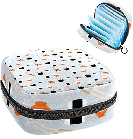 Niedliche leckere Sushi-Perioden-Tasche, tragbar, Tampon-Aufbewahrungstasche für Damenbinden, Mehrfarbig, 4.7x6.6x6.6 in/12x17x17 cm