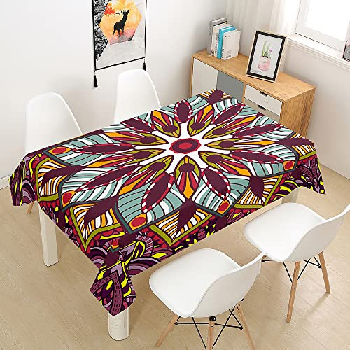 Mateju Mandala Tischdecke Abwaschbar Gartentischdecke, Outdoor Indoor Tischdecke Eckig Tischdecken Tischtuch Tisch Schutz für Geburtstag Hochzeit Festival (150x260cm,Fuchsie)