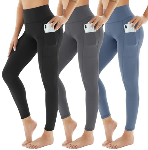 AMIYOYO Sport Leggings Damen mit Tasche High Waist 3er Pack | Blickdicht Sporthose Bauchweg Sportleggings Lang Dehnbar Hose für Yoga, Gym