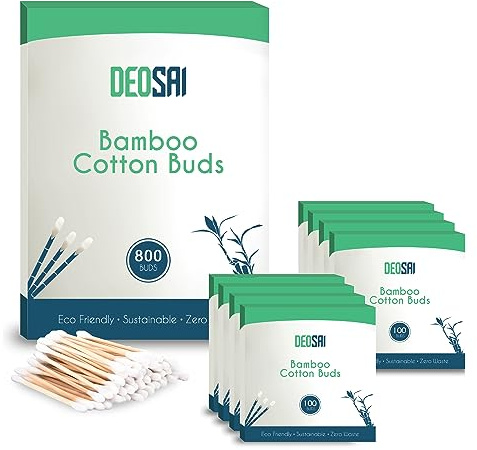 800 premium bambubomullstops | 100 % biologiskt nedbrytbar och plastfri öronknoppar bomull | Bra alternativ till bomullsknoppar i plast/Q-tips/kompressor/öronsnäckor