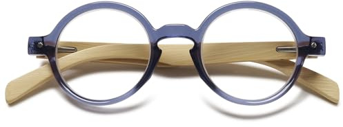 Lanomi Retro Lesebrille Rund Damen Herren Lesehilfe Klein Vintage Holz Bügel Sehhilfe Ohne Blaulichtfilter Brille mit Sehstärke