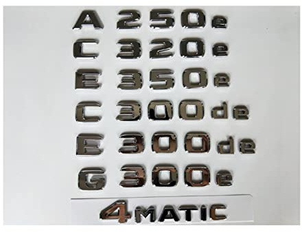 CEVIZ Chrom-Buchstaben-Embleme, passend for Mercedes Benz A250e B250e C300e C350e C300de C350de E300e E300de E350e E350de S580eL AMG 4MATIC (Size : C300DE)