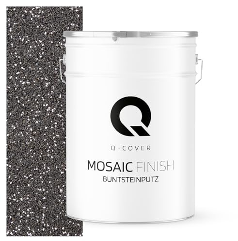 Q-COVER Buntsteinputz 25 Kg Schwarz-weiß M43 Mosaikputz Sockelputz Dekorative Putz Innen & Außen Fassadenputz Fertigputz Edelputz Oberputz Kratzfest Wetterfest