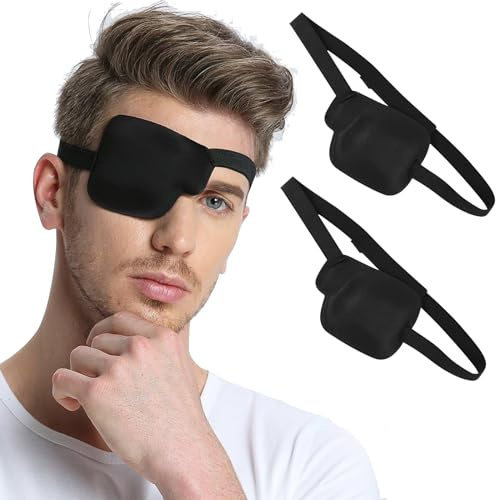2 Pièces Cache-œil Médical Extensible, 3D Noir Patchs d'Oeil Strabisme Cache-Œil, Respirant Patchs Oculaires Réglable, Très Elastique Traitement L'Amblyopie Patchs pour Enfants Adultes (Oeil Droit)